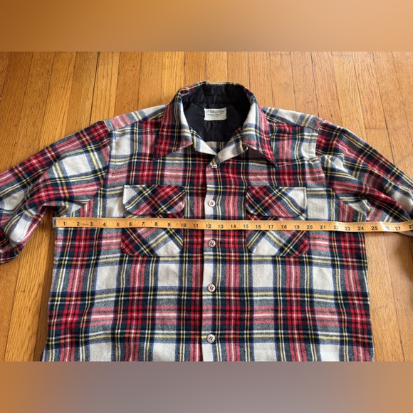 70s Vintage Jc Penney Loop Collar Wool Blend Plaid Flannel - Picture 6 of 7